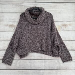Free People Fuzzy Chunky Knit Oversized Turtleneck Sweater Womens XS Purple Gray